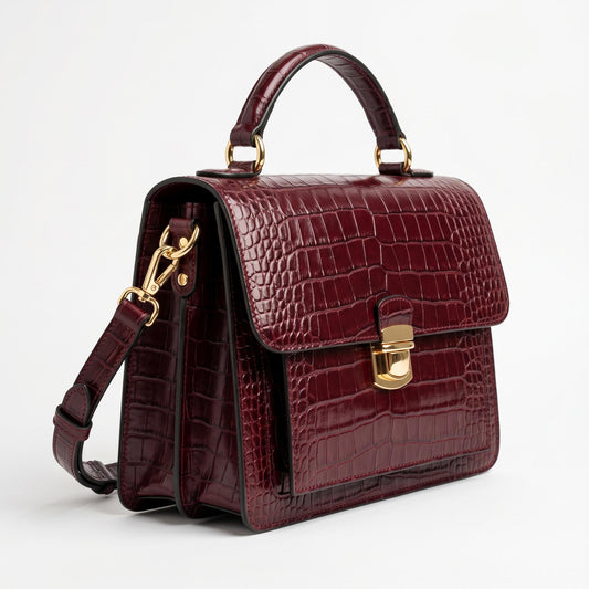 Croc-Embossed Designer Satchel